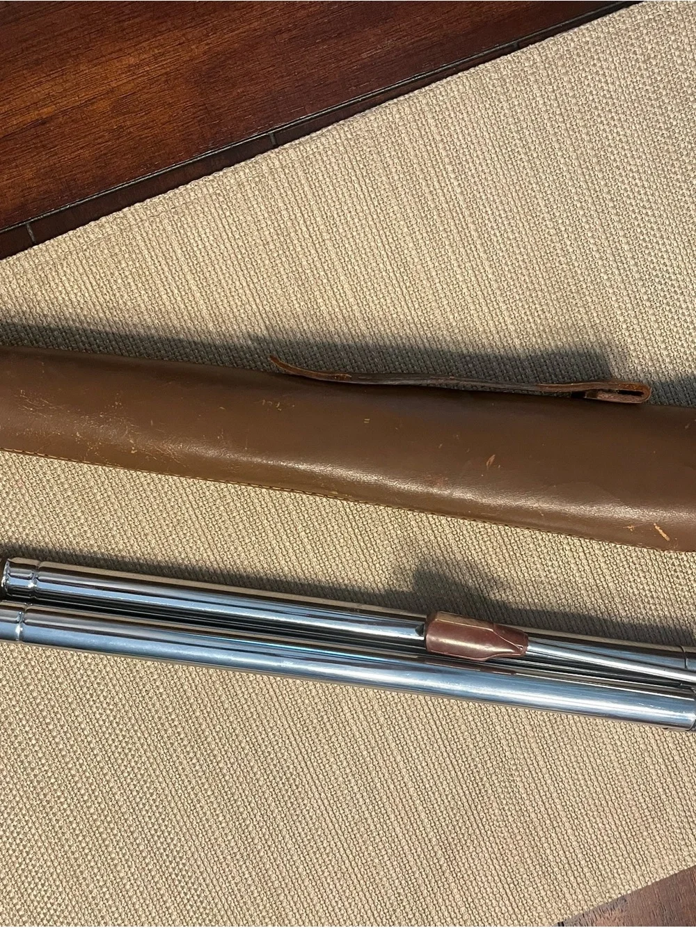 1960’s Source Unknown Chrome Tripod with Brown Handle and Brown Case